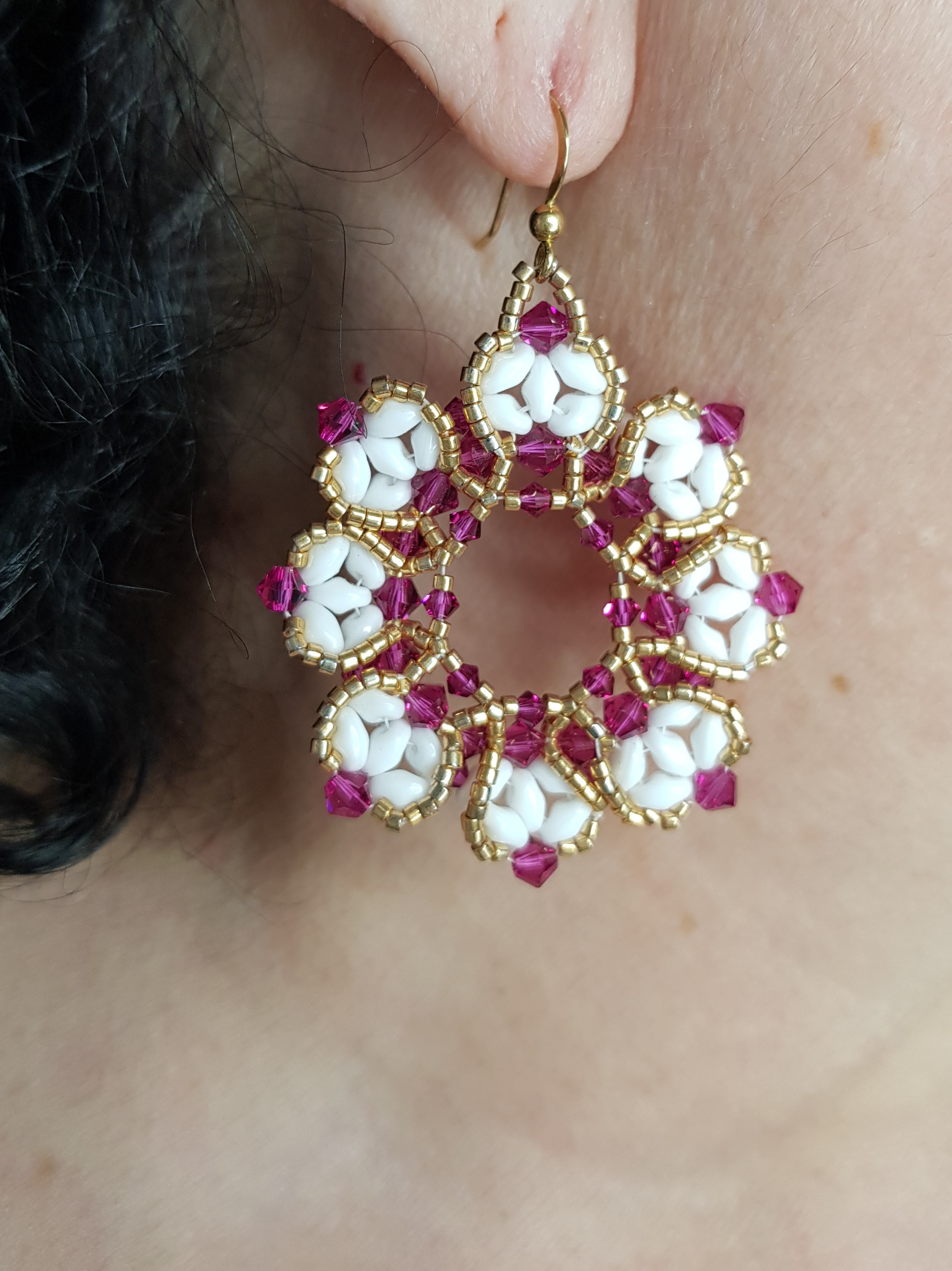 Fucsia - Swarovski flower pendant earrings