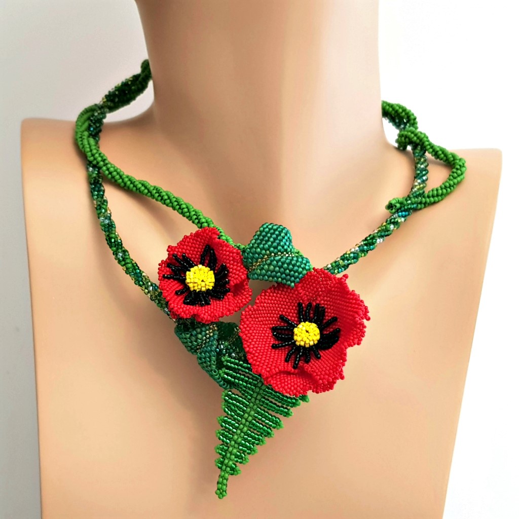 Necklace and Earrings with Poppy flowers