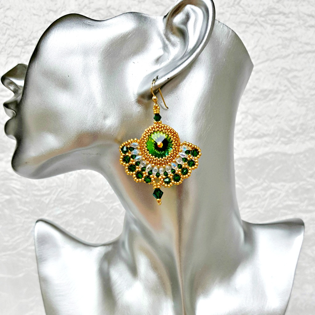 China - earrings with green crystals